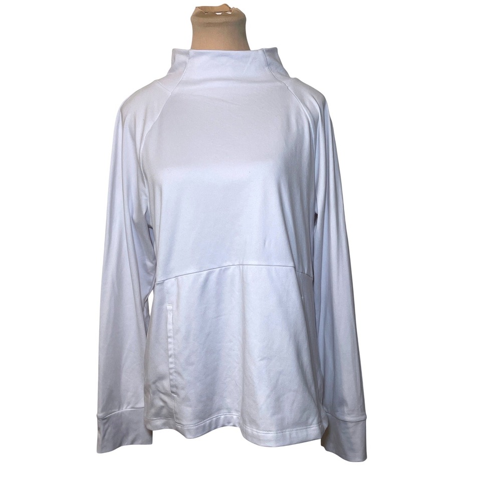 Layer 8 White Mock Neck Long Sleeve Pullover Size L Athleisure Sporty Minimalist